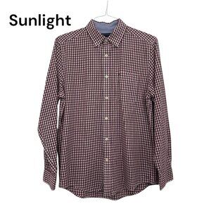 Tommy Hilfiger Burgandy Gingham Long Sleeve Shirt Classic Fit SZ S  100% Cotton
